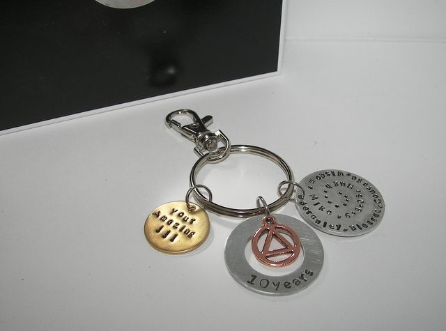 Aa Keychains Personalized AA 10 Year Anniversary Sobriety Keychain, Staying Sober ...