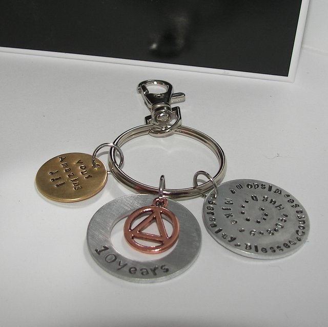 Aa Keychains Personalized AA 10 Year Anniversary Sobriety Keychain, Staying Sober ...