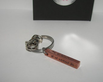 4 sided copper bar keychain, custom personalized hand stamped key rings with kids names, customized gift for mom or dadhandstamped jewelry