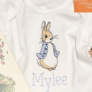 Boy Monogram Going Home Name Embroidered Bunny Onesie | Peter Rabbit Baby Bodysuit | Custom Baby Gift Bundle | Outfit + Book | Free Shipping