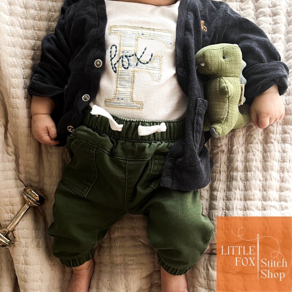 Baby Boy Monogrammed Going Home Outfit | Neutral Custom Name Embroidered Onesies® | Coming Home Personalized Bodysuit with Name and Applique