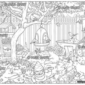 Garden Coloring Page, Adult Coloring, Cat Colouring Page, Plants And Flowers, Digital Download
