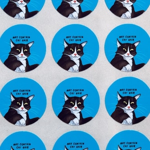 May Contain Cat Hair, Packaging Stickers, Round 25mm Stickers, Cat Labels, Set of 45