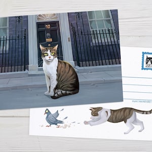 Carte postale Larry le chat, chat du 10 Downing Street, art de chat de Londres, chat Mouser en chef