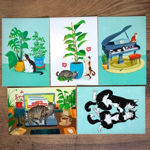Cat Postcard Set, Art Postcards, Cat Art Print, Cat Bookmark, Postcards, Wall Art, Room Decor, Cat Lover Gift