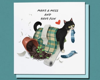 Funny Cat Birthday Card, Cat Lover, Black Kitten Card, Thank You, Best Friend, Cat Mum Card