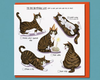 Tabby Cat Birthday Card, Funny Birthday Card, Tabby Cat Art