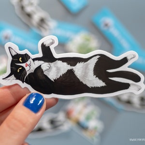 Cat Vinyl Sticker, Cat Christmas Gift, Tuxedo Cat Art, Handmade Cat Gift, Cat Lover Gift