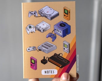 Retro Game Consoles A6 Notebook, Gamer Gift, Geek Gift, Vintage Games, Old School, 1980's