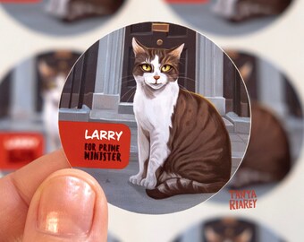 Cat Larry Leader Funny Packaging Stickers, London Cat, 10 Downing Street, Number 10 Cat