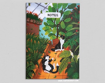 A6 Notebok, Cats & Plants, Christmas Gift, Cat Lover Gift, Tuxedo Cat, Art Notebook, Squared Paper Notebook