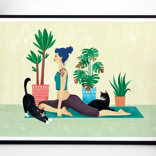Cat Yoga Print / Watercolour Print / Original Art / Fun Cat Etsy