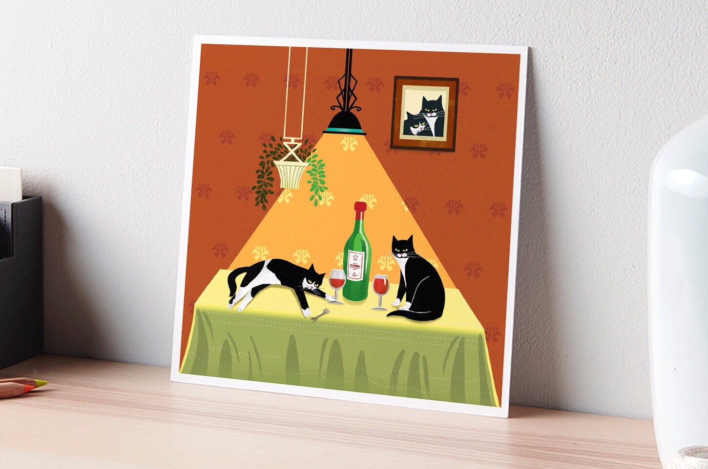 Drinking Cats & Wine Cat Lover Gift Art Print Flat Modern - Etsy