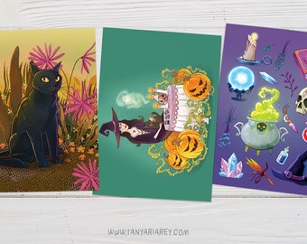 Witchcraft And Magick Postcards Set, Wicca Art Postcards, Spells, Crystals, Halloween Art