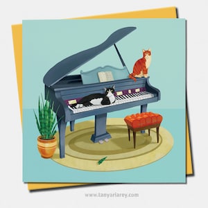 Cat Birthday Card, Musician Card, Pianist, Piano Teacher Card, Funny Birthday Card, 30th, 50th, Tuxedo Cat, Ginger Cat