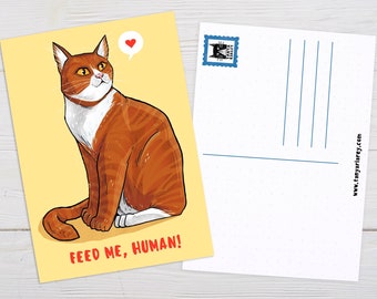 Cat Print, Ginger Cat Decor, Art Postcard, Funny Cat, Cute Illustration, Cat Lover Gift, Cat Mum Card