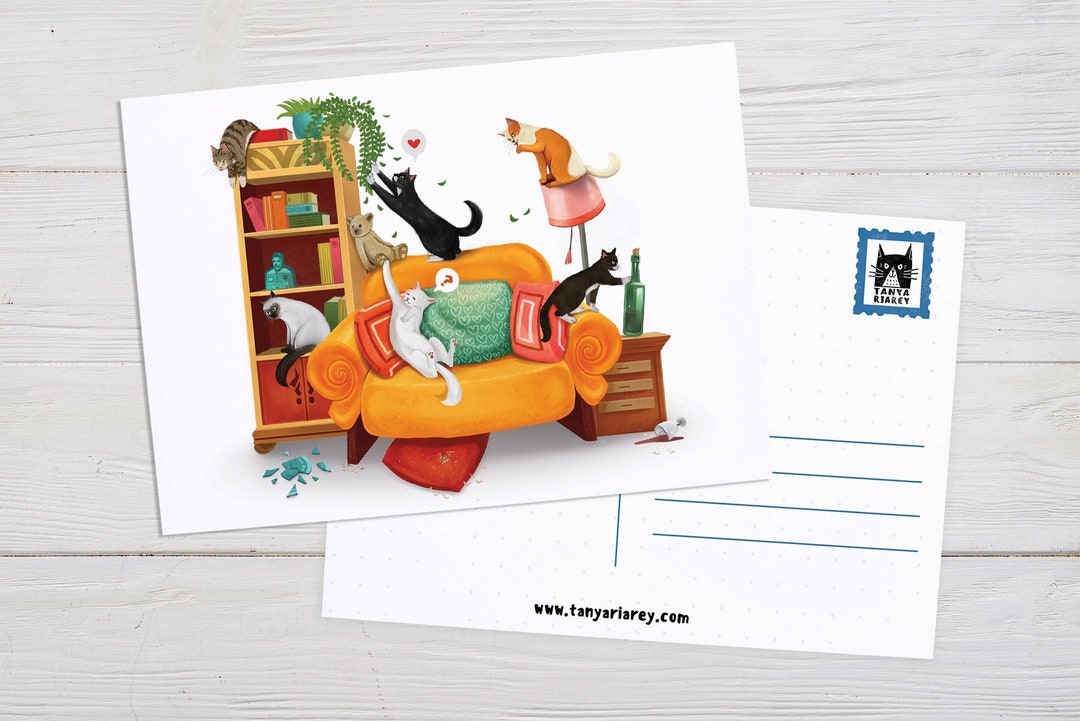 Art Print, Cat Postcard, Pet Portrait, Cat Illustration, Room Decor ...