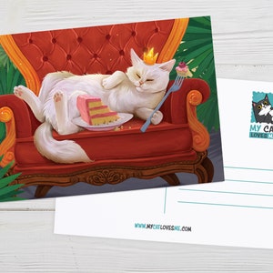 White Cat Art, Carte postale de chat, Cadeau d’anniversaire drôle, Cadeau de maman chat, Goodies illustrés