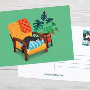 Carte postale chat, impression chat smoking, carte postale d'art, illustration de chat mignon, cadeau pour amoureux des chats, chambre confortable