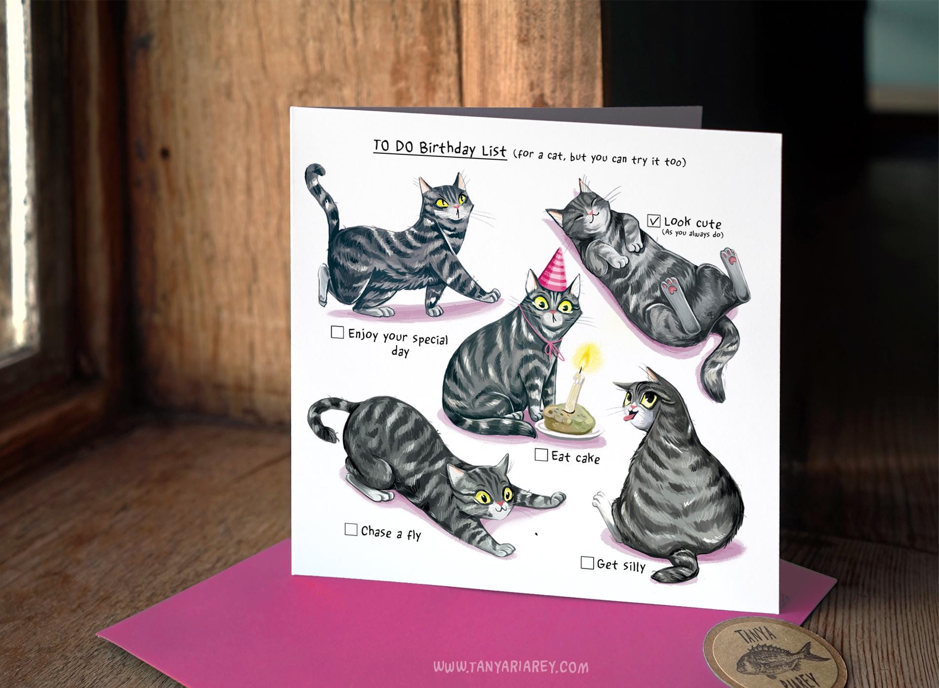 Funny Silver Tabby Cat Birthday Card for Friend - Etsy