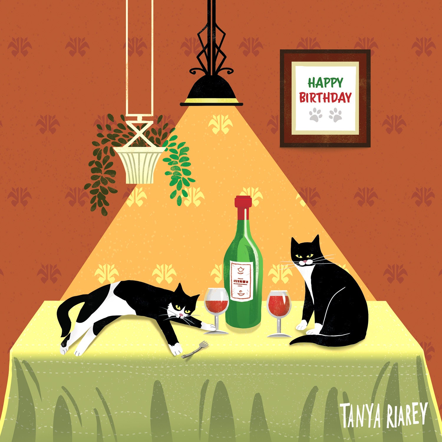 Funny Birthday Card Cat Card Wine And Drunk Cats Cat Lover Etsy