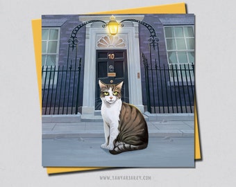 Larry The Cat Greeting Card, 10 Downing Street Cat, London Cat Art, Number 10 Cat, England Birthday Card