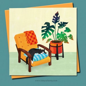 Carte d'anniversaire de chat, art de chat mignon, carte de chat drôle, dessin de chat, carte illustrée, carte de voeux vierge, chat smoking