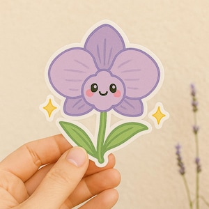 Orchid Kawaii Sticker, Cute Purple Flower Journal Sticker for Floral Lovers, Scrapbooking & Planners