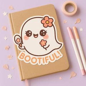 Bootiful Ghost Sticker, Cute Kawaii Halloween Ghost Vinyl Sticker, Spooky Cute Aesthetic, Pastel Ghost Decor, Planner & Journal Sticker