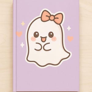 Kawaii Ghost Halloween Sticker with Bow, Cute Spooky Ghost Vinyl Sticker, Pastel Ghost Planner Sticker, Halloween Stationery