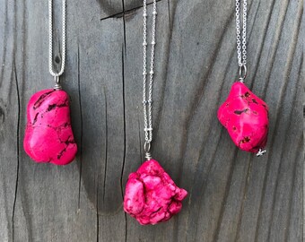 Howlite; Howlite Pendant; Howlite Necklace; Pink Howlite; Chakra Jewelry; Sterling Silver