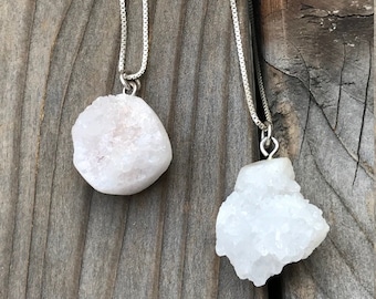 Druzy; Druzy Pendant; Druzy Neckalce; White Druzy; Chakra Jewelry; Sterling Silver