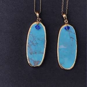 Howlite Necklace; Blue Howlite Pendant Necklace With Capri Blue Swarovski Crystal; Gold Filled Chain