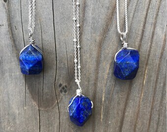 Dainty Lapis Lazuli Round Drop Charm Pendant Lapis Lazuli or Amazonite Pendant Necklace Tiny Lapis Lazuli Necklace Lapis Lazuli Necklace