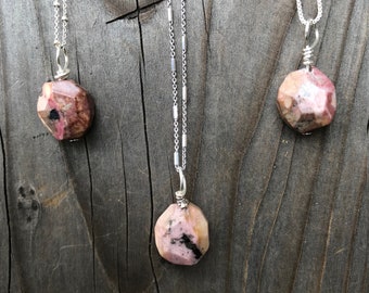 Rhodonite; Rhodonite Pendant; Rhodonite Necklace; Grounding Stone; Natural Stone; Sterling Silver