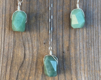 Aventurina; Colgante de aventurina; Collar de aventurina; Nugget de aventurina; Aventurine Joyería; Aventurina Verde; Plata esterlina