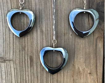 Chakra Jewelry / Hematite / Hematite Heart / Hematite Necklace / Hematite Pendant / Boho Necklace / Sterling Silver