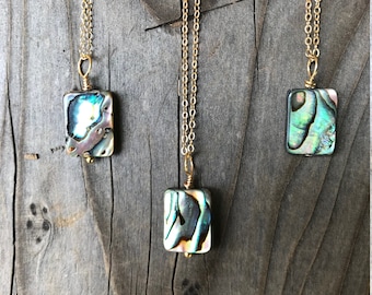 Abulón / Concha de abulón / Collar de abulón / Joyería de abulón / Colgante de abulón / Concha de paua / Relleno de oro