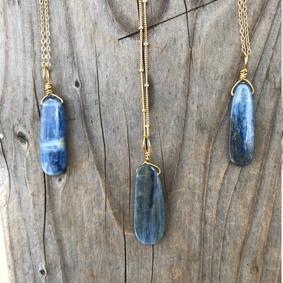 Beautiful Blue Kyanite polished pendant set in sterling silver powerful protection amulet