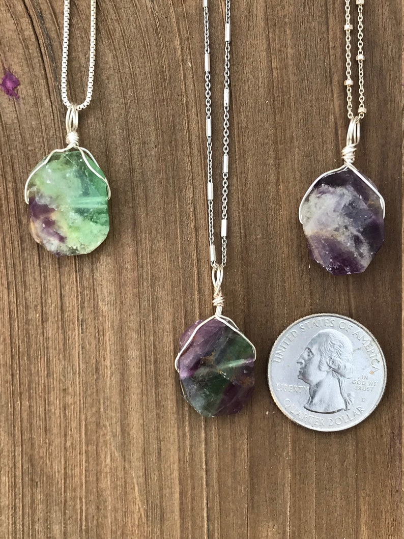 Chakra Jewelry / Fluorite / Fluorite Necklace / Fluorite Pendant / Fluorite Jewelry / Reiki Jewerly / Boho Necklace / Sterling Silver image 3