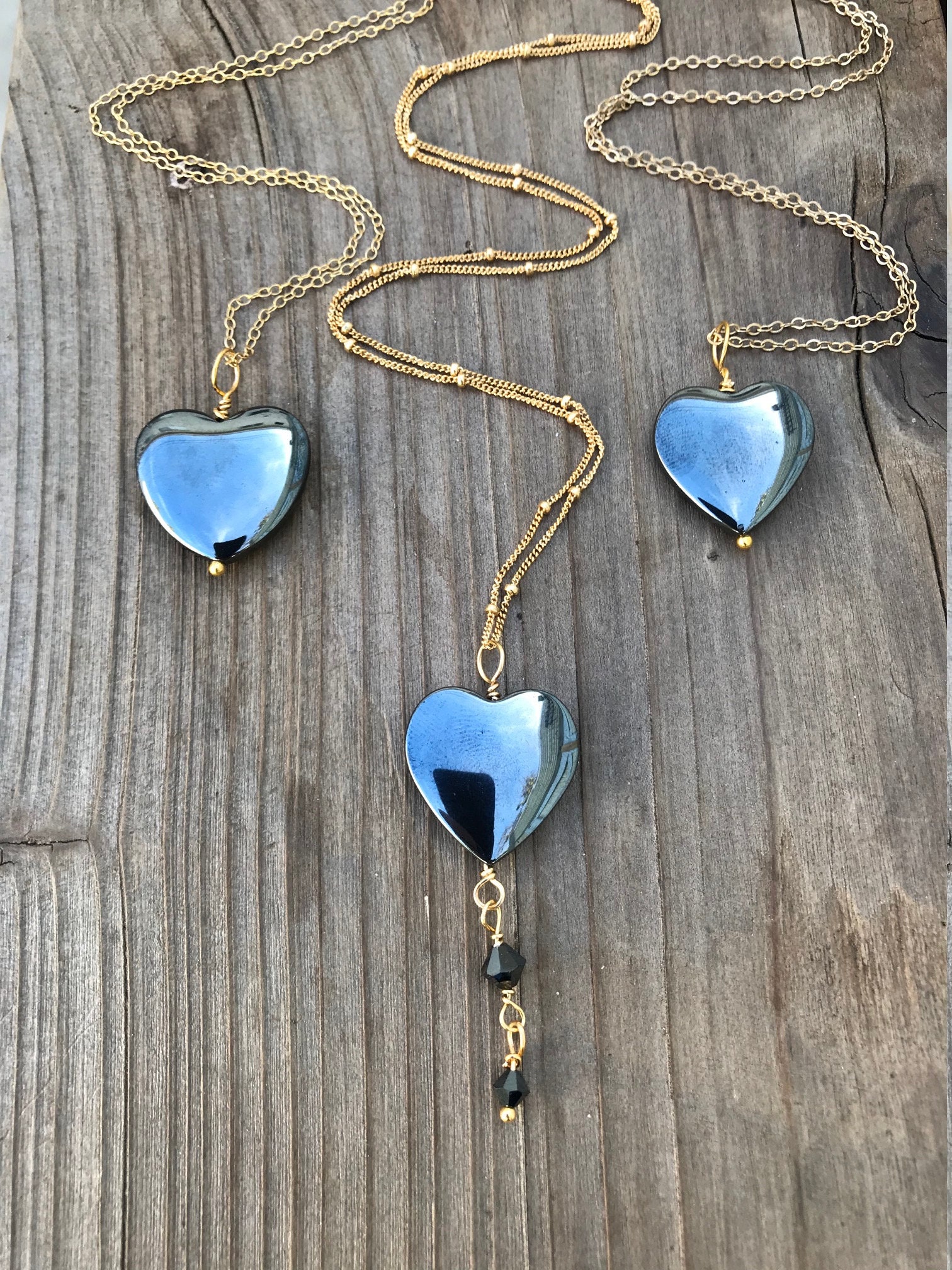Chakra Jewelry / Hematite / Hematite Heart Necklace / Hematite - Etsy