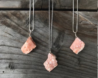 Druso; Collar Druso; Colgante Druso; Melocotón Druzy; Plata esterlina
