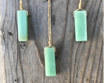 Aventurina / Colgante de aventurina / Collar de aventurina / Joyería de chakra / Joyería de aventurina / Aventurina verde / Relleno de oro