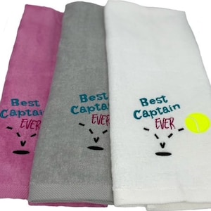 Tennis Captain Gifts, Best Captain Gift Ideas, Best Tennis Towels Plush 16 x 26 towels, Choice of White, Pink or Gray, Embroidered
