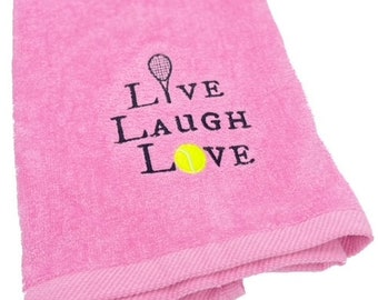 Embroidered Tennis Towel: 'Live Laugh Love' Sweat Towel, Women's tennis gifts,