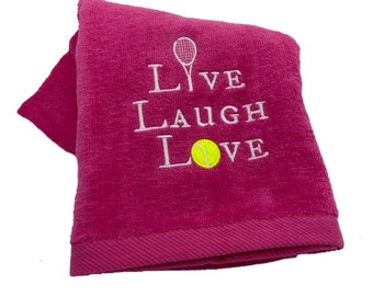 Tennis Towels - Tennis Sweat Towel 'Live Laugh Love' Plush White, Partners Gifts, Captains Gifts, Embroidered.