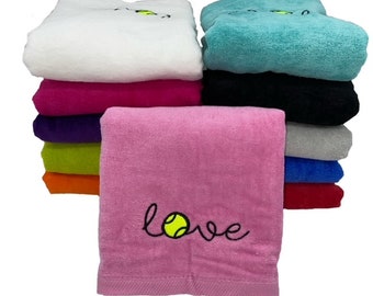 Tennis Towels - The Best Tennis Gifts, Tennis Sweat Towels 'LOVE' Plush Pink or a Rainbow of colors, Partners Gifts, Captains Gifts