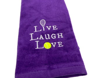 Cadeaus voor tennissers - tennishanddoeken 'Live Laugh Love', zweethanddoeken, tenniscadeaus, geschenken partners, geschenken kapitein, geborduurd