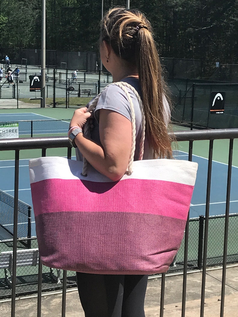 Great for beach or boat! lined Pink Ombre/' Woven Beach Tote Pool bag