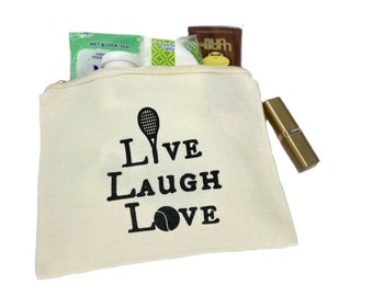 Tennis Cosmetic Cases, Makeup bags, pouches on Eco Friendly Canvas, Best Tennis Gifts for Captain's or Partner, 9"x7"